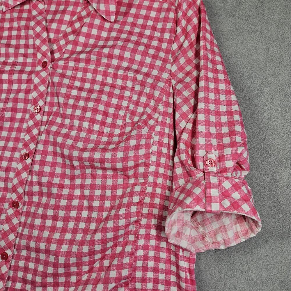 Croft & Barrow Button Down Shirt Womens Plus Size 2X Pink Checked Gingham Casual - Picture 3 of 12